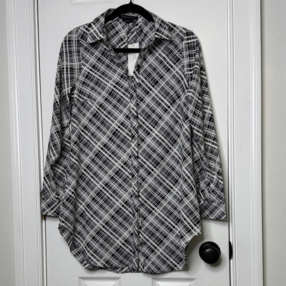 BCBGMaxAzria Oversized Plaid Tunic Blouse NWT XS Designer Top